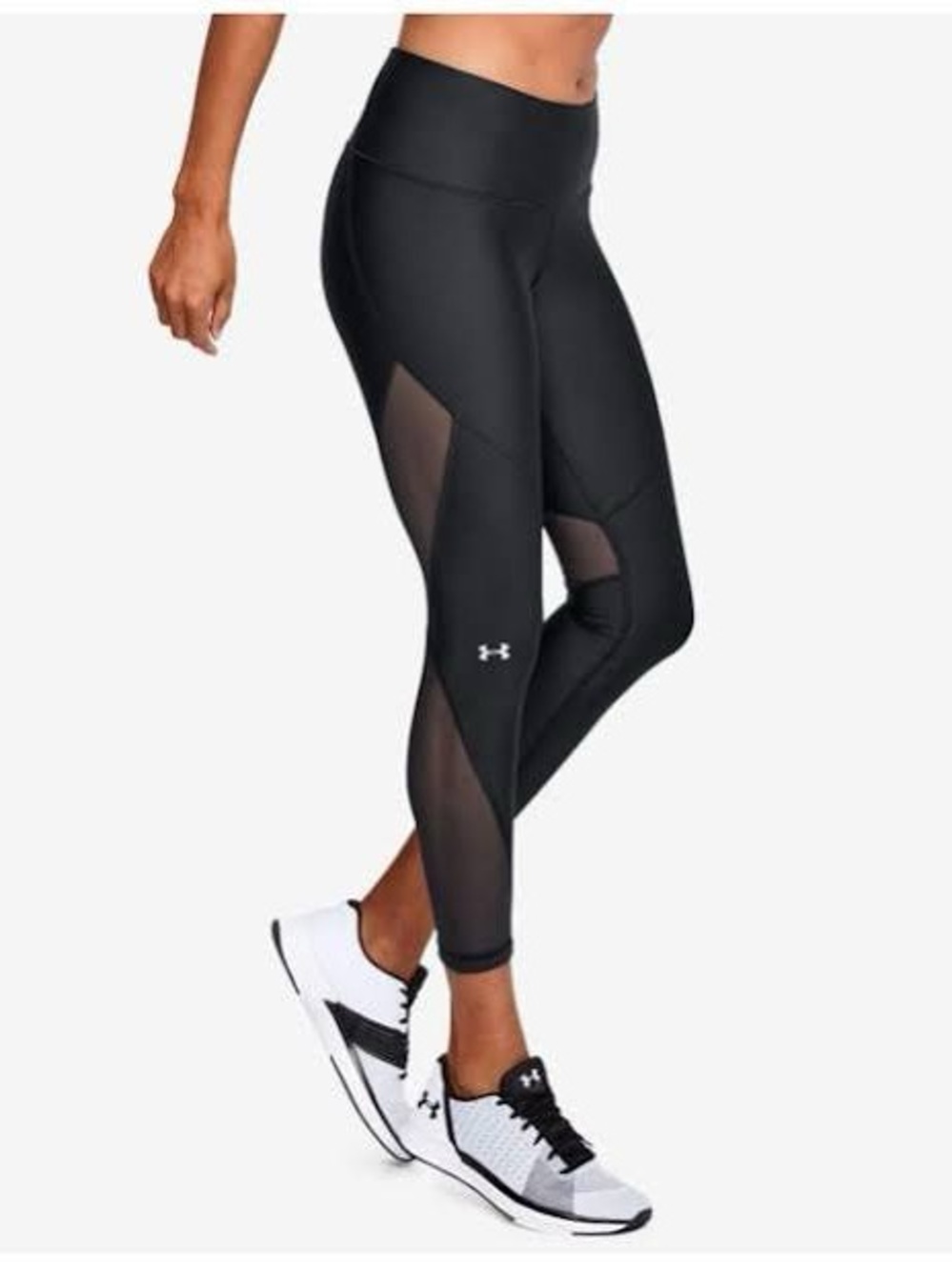 Under Armour Motion Shine Ankle Leggings Black with Mesh Cutouts